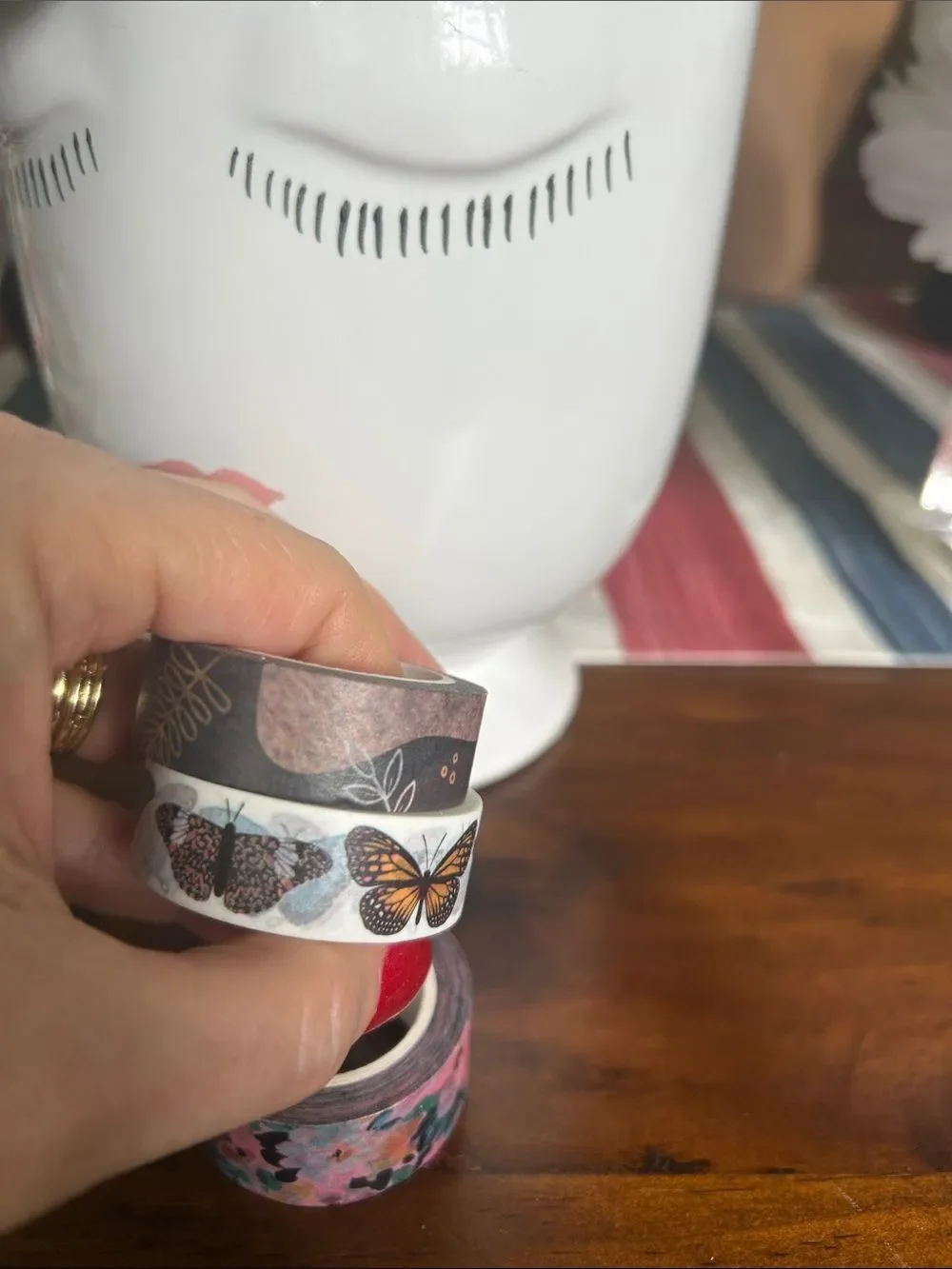 Floral & Butterfly Washi Tape Set - Pink, Teal, Black, White set of 5